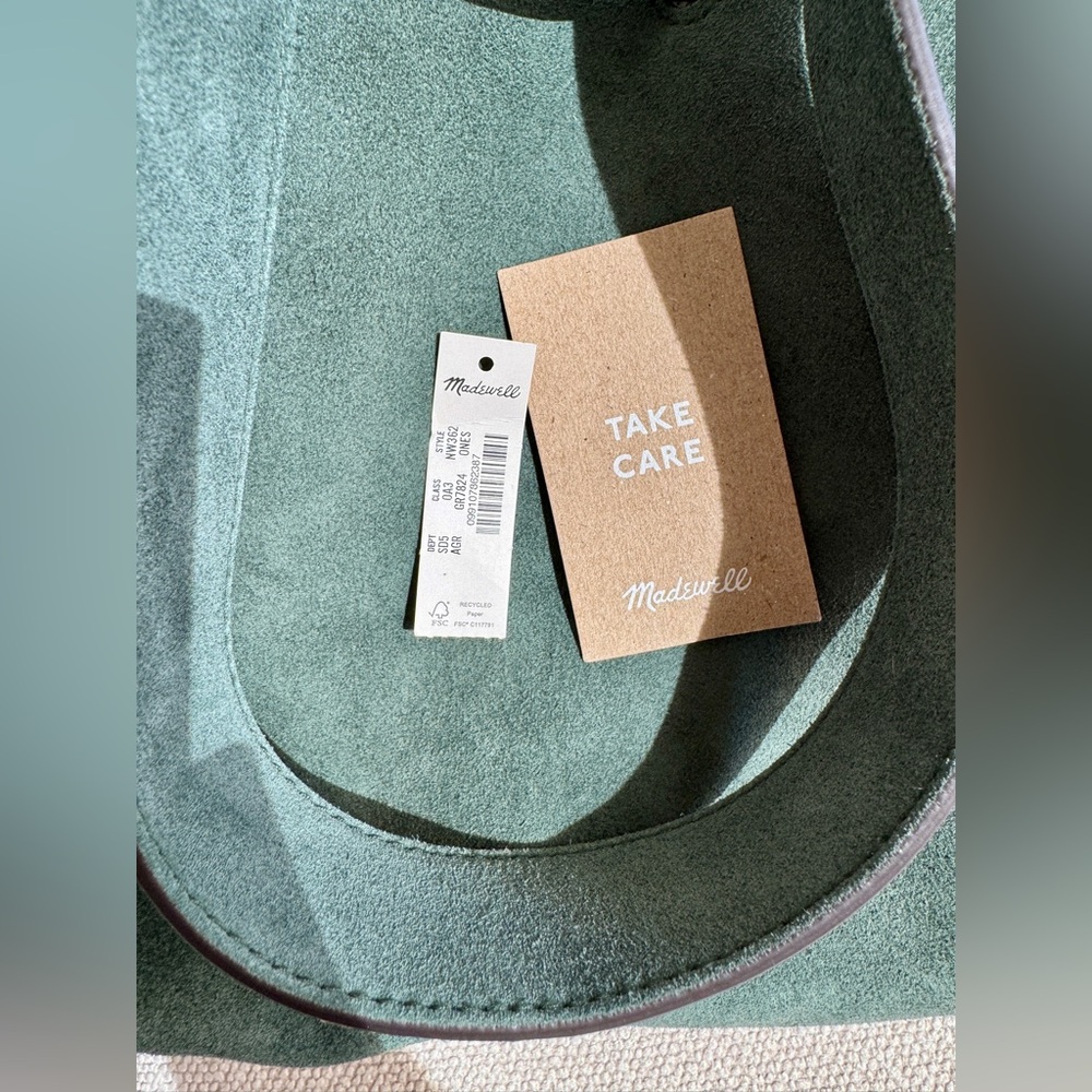 NWT! | MADEWELL The Drawstring Shoulder Bag in Architect Green Suede - Picture 12 of 13